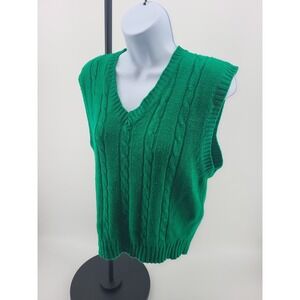 Joan Harper Sweater Vest Womens Small Green Lambswool V Neck Knit Hong Kong